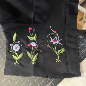 EUC Tibi black silk cropped pants with embroidery